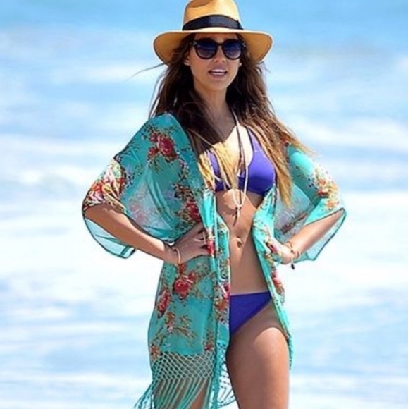 Other - NWOT Green Chiffon Kimono Bathing Suit Cover Up